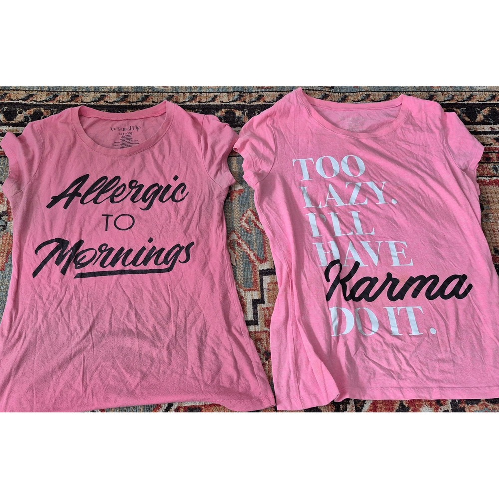 Wound Up Pink Graphic Tee‎ Bundle Allergic to Mornings Karma Womens L and XXL